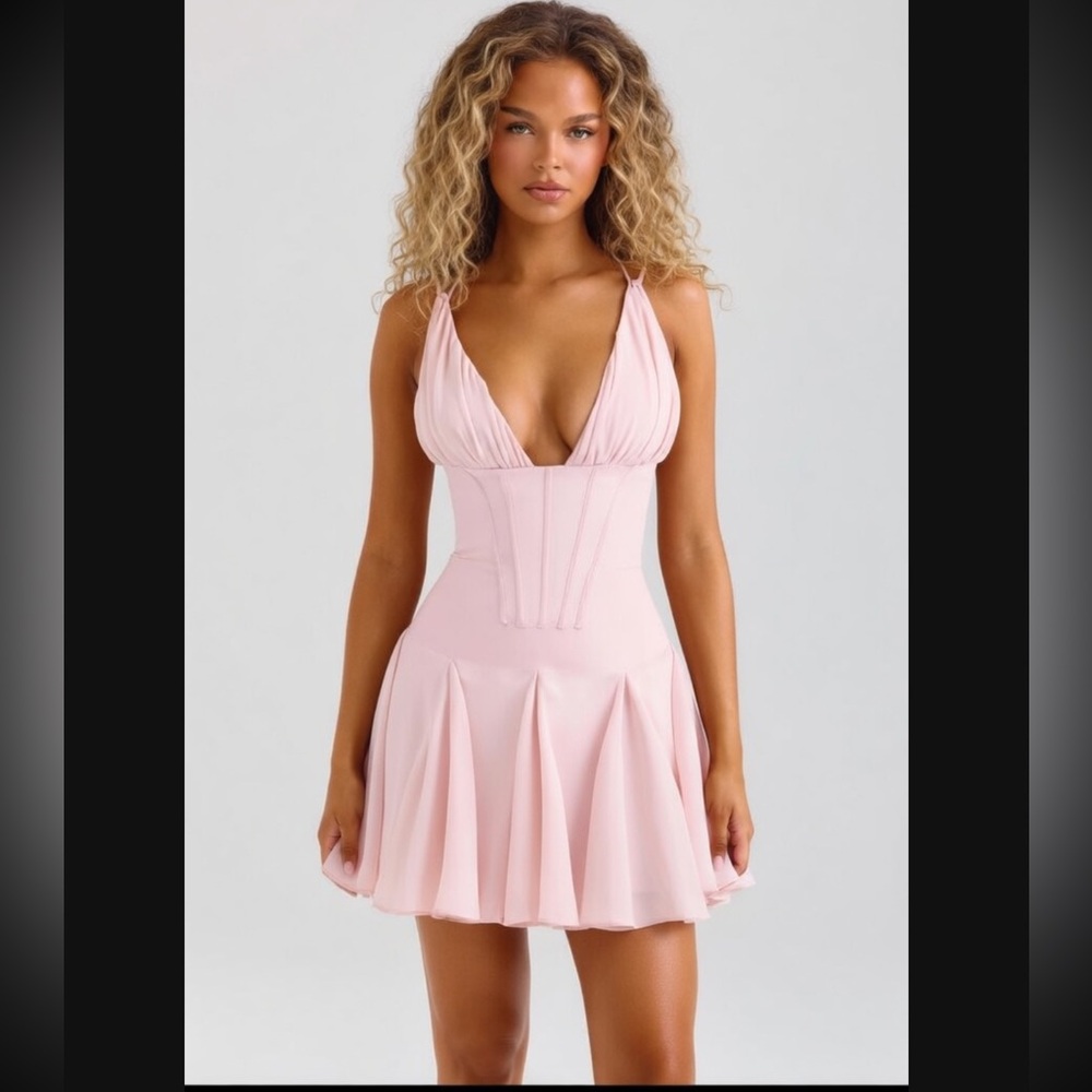 HOUSE OF CB 'Samida' Pink Satin Corset Mini Dress/Size XSmall US2-4 $269